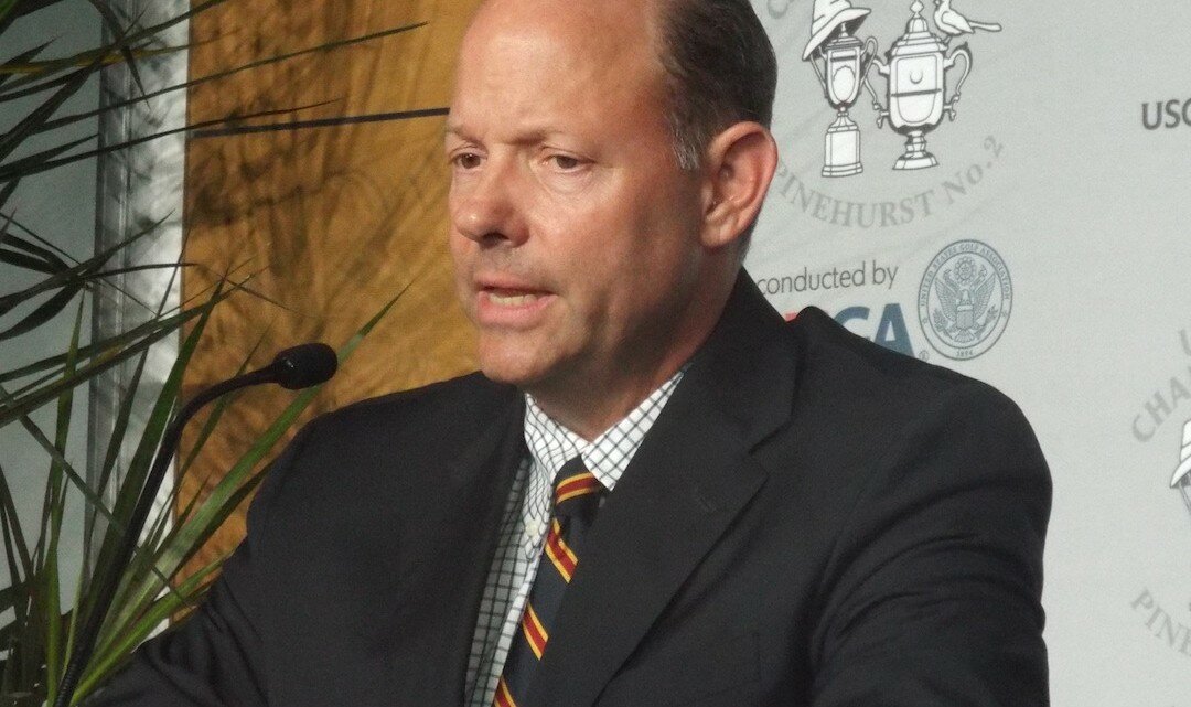 Mike Davis, executive director of the USGA, assures that the fescue golf course will play firm and fast. (PHOTO BY LAWRENCE AYLWARD)