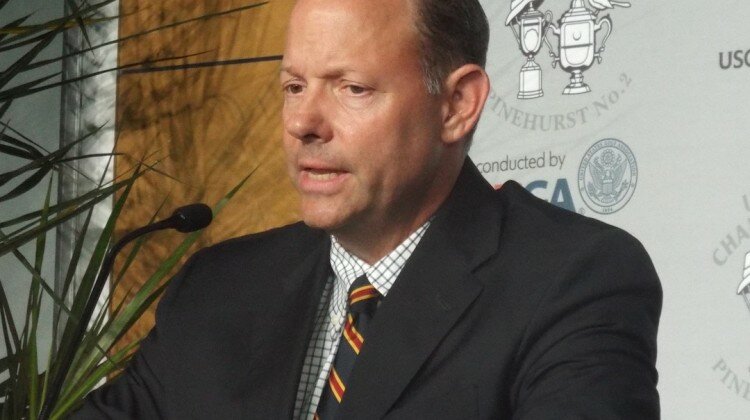 Mike Davis, executive director of the USGA, assures that the fescue golf course will play firm and fast. (PHOTO BY LAWRENCE AYLWARD)